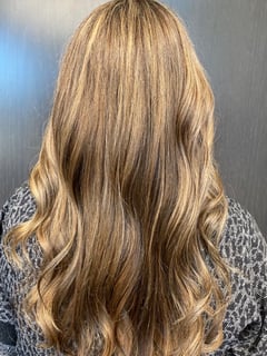 View Balayage, Hairstyle, Beachy Waves, Hair Length, Long Hair (Mid Back Length), Hair Color, Women's Hair - Rush Montagne, Raleigh, NC