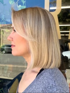 View Foilayage, Blonde, Hair Color, Balayage, Hairstyle, Straight, Women's Hair, Bob, Haircut, Blunt (Women's Haircut), Shoulder Length Hair, Hair Length, Ombré, Highlights, Full Color - Michelle Alikhani, San Francisco, CA