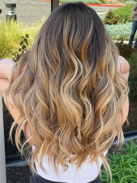 Image of  Silver, Red, Fashion Color, Ombré, Blonde, Balayage, Brunette, Blowout, Hairstyles, Updo, Boho Chic Braid, Beachy Waves, Curly, Straight, Women's Hair, Hair Color, Highlights, Full Color, Color Correction, Bridal, Hair Extensions, Weave, Foilayage, Tape-In , Sew-In , Fusion