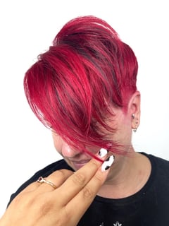 View Hair Color, Short Hair (Ear Length), Pixie, Red, Fashion Hair Color, Women's Hair - Marcela Villalba, San Diego, CA