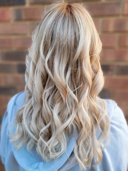 Image of  Layered, Haircuts, Women's Hair, Curly, Hairstyles, Beachy Waves, Highlights, Hair Color, Blonde, Balayage