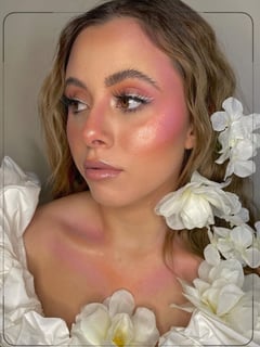 View Very Fair, Skin Tone, Makeup, Look, Glam Makeup, Special FX/Effects, Evening, Daytime, Bridal, Pink, Colors, White, Glitter, Gold, Purple - Angelina Di Maggio, Perkasie, PA