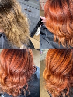 View Haircut, Women's Hair, Blowout, Hair Color, Balayage, Color Correction, Fashion Hair Color, Full Color, Ombré, Red, Hair Length, Shoulder Length Hair, Layers, Hairstyle, Beachy Waves, Curls - Autumn Stockton, Greenfield, IN