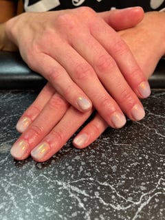 View Nails, Gel, Nail Finish, Short, Nail Length, Pastel, Nail Color, White, Mirrored, Nail Style, Round, Nail Shape - Grace Thomsen, West Des Moines, IA