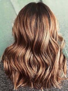 View Women's Hair, Hair Color, Brunette, Highlights, Hair Length, Long, Haircuts, Blunt, Layered, Hairstyles, Beachy Waves - Chloe McEachron, Stockton, CA