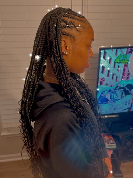 Image of  Long, Hairstyles, Boho Chic Braid, Women's Hair, Braids (African American), Hair Length, Protective, Kid's Hair, Hairstyle, Braiding (African American), Protective Styles, Curls