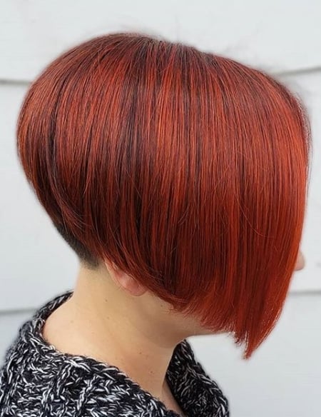 Image of  Women's Hair, Red, Hair Color, Short Ear Length, Hair Length, Blunt, Haircuts, Straight, Hairstyles