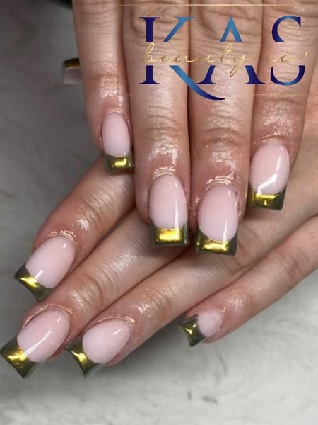 Image of  Nails, Acrylic, Nail Finish, Nail Length, Short, Metallic, Nail Color, Gold, Accent Nail, Nail Style, French Manicure, Mirrored, Nail Art, Square, Nail Shape