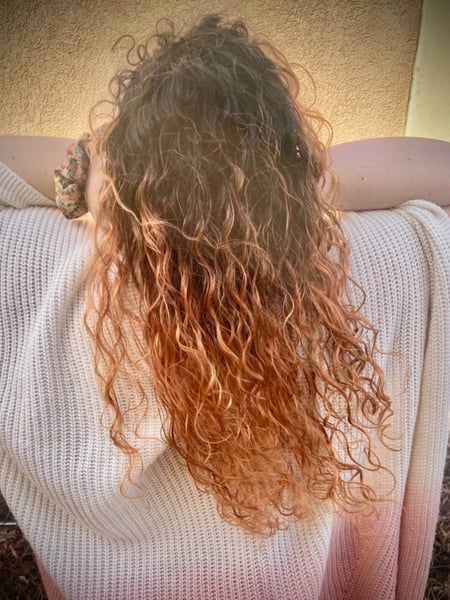 Image of  Women's Hair, Balayage, Hair Color, Fashion Hair Color, Foilayage, Highlights, Ombré, Long Hair (Mid Back Length), Hair Length, Curly, Haircut, Coily, Layers, Curls, Hairstyle