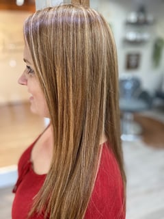 View Foilayage, Hair Color, Brunette, Hairstyles, Straight, Permanent Hair Straightening, Keratin, Women's Hair, Haircuts, Layered, Long, Hair Length, Highlights - Jess Marsh, Knoxville, TN