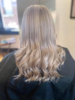 View Women's Hair, Hair Color, Blonde, Highlights, Medium Length, Hair Length, Layered, Haircuts, Curly, Hairstyles - Ashley Ewing, Terre Haute, IN