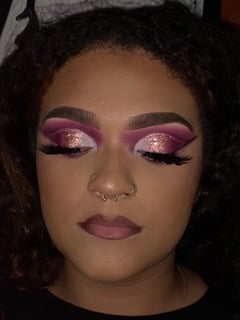 View Makeup, Skin Tone, Light Brown, Look, Evening, Glam Makeup, Colors, Glitter, Gold, Pink, Purple - Nasia Shields, Strongsville, OH