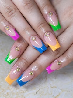 View Nail Finish, Nail Style, French Manicure, Pink, Orange, Neon, Green, Nail Color, Blue, Nail Length, Medium, Gel, Acrylic, Nails - Ivet Campos , West Palm Beach, FL