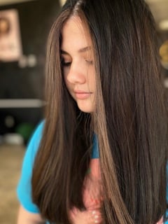View Balayage, Hair Color, Brunette Hair, Long Hair (Upper Back Length), Hair Length, Women's Hair - Brittany Shadle, New Caney, TX