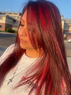 View Women's Hair, Blowout, Hair Color, Balayage, Highlights, Red, Hair Length, Medium Length, Long, Haircuts, Bangs, Blunt, Hairstyles, Natural, Protective, Straight, Hair Restoration, Fashion Color, Foilayage, Full Color - April Sanchez, San Diego, CA