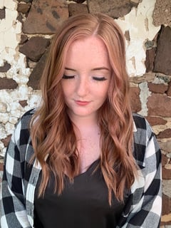 View Curly, Hairstyles, Beachy Waves, Hair Length, Long, Highlights, Fashion Color, Hair Color, Balayage, Women's Hair - Becca Herforth, Douglassville, PA
