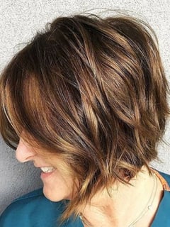 View Women's Hair, Balayage, Hair Color, Brunette, Short Chin Length, Hair Length, Layered, Haircuts, Blunt, Straight, Hairstyles - Leslie , Washington, DC