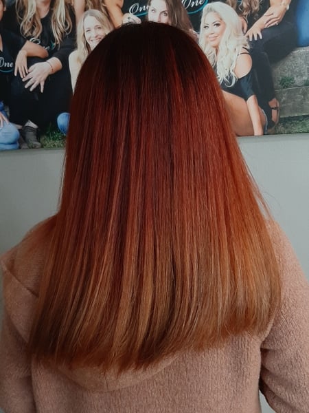 Image of  Blunt, Haircuts, Women's Hair, Straight, Hairstyles, Red, Hair Color, Fashion Color, Ombré, Medium Length, Hair Length