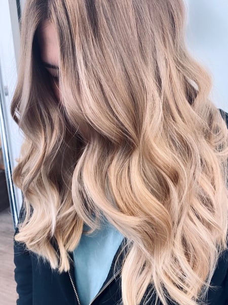 Image of  Women's Hair, Blowout, Hair Color, Balayage, Blonde, Color Correction, Foilayage, Highlights, Ombré, Hair Length, Long, Medium Length, Haircuts, Layered, Hairstyles, Beachy Waves, Bridal, Curly, Weave