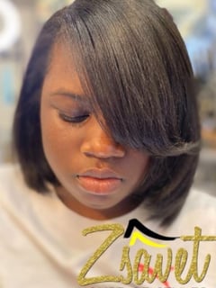 View Women's Hair, Black, Hair Color, Short Chin Length, Hair Length, Straight, Hairstyles, Bangs, Haircuts - Zsavet , Atlanta, GA