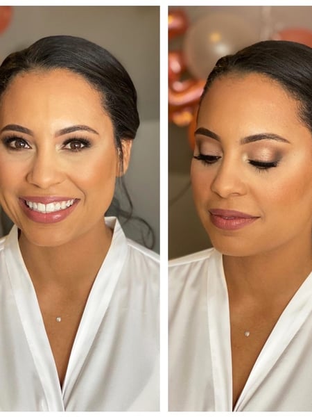 Image of  Makeup, Olive, Skin Tone, Light Brown, Brown, Look, Daytime, Evening, Glam Makeup, Bridal, Colors, Black, Brown, Glitter, Gold, Orange, Pink, White, Technique, Airbrush