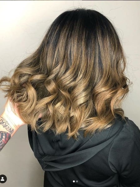Image of  Women's Hair, Balayage, Hair Color, Shoulder Length, Hair Length, Curly, Haircuts, Hairstyles